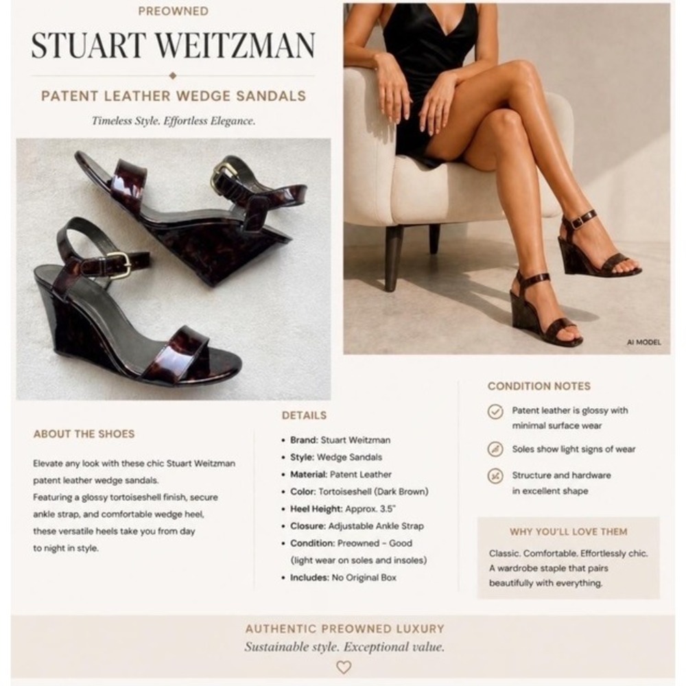 Stuart Weitzman Strut wedge Tartaruga With‎ Box Women 8.5 Retails $795